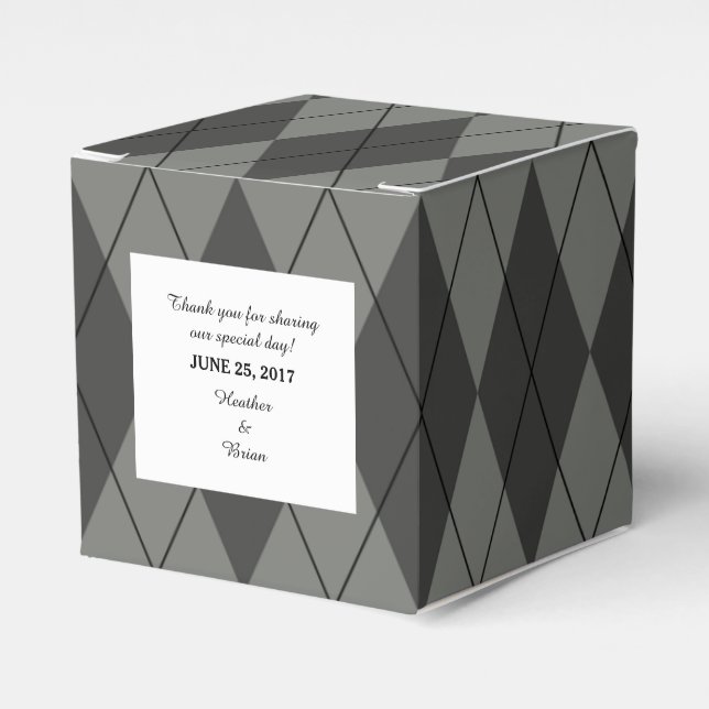 Cajas de Favor de Boda Gris Argyle (Costado Anverso)