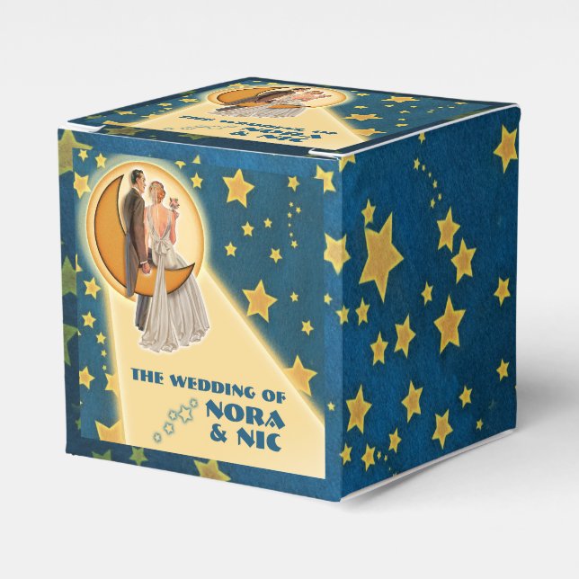 Cajas de Favor de Boda Romance a la Luna (Costado Anverso)