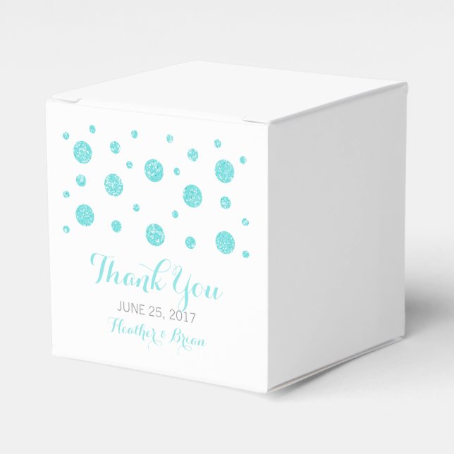 Cajas de Favor de Boda Turquesa Purpurina Confetti (Costado Anverso)