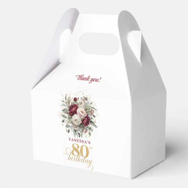 Cajas de Favor de Cumpleaños 80 Refinado Rosa Burd (Refined Blush Burgundy 80th Birthday Favor Box)