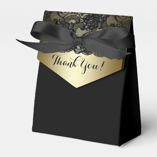 Cajas de Favor de Encaje Negro y Dorado (Front Side)