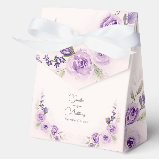 Cajas de Favor de la Boda de Lavanda y Rubor (Anverso)