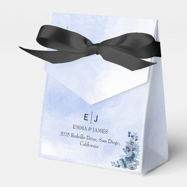 Cajas de Favor de la Boda Floral Azul Rustica (Front Side)
