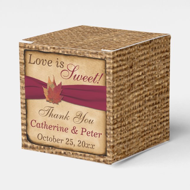 Cajas de Favor de Otoño, Burlap Falso - Rojo (Costado Anverso)