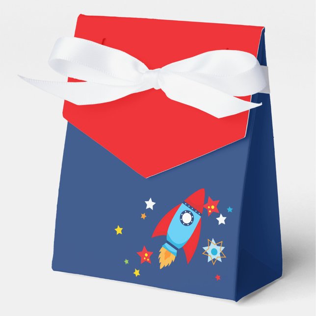 Cajas de Favor de Regalo Rojo y Marina de Cohetes  (Outer Space Rocket Navy & Red Gift Favor Boxes)