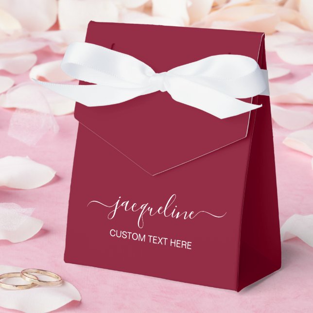 Cajas de Favor de Toldo Borgoña con Texto Personal (Boda)