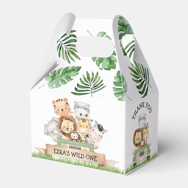 Cajas de Favor de un Cumpleaños Salvajes de Safari (Front Side)