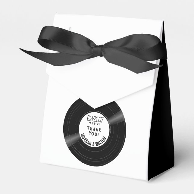 Cajas de Favor de Vinilo Elegante Negro y Blanco (Front Side)