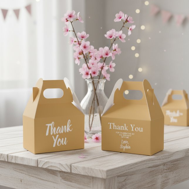 Cajas de Favor Elegante 21º Cumpleaños - Oro y Bla (Thank You - elegant birthday favor box.)