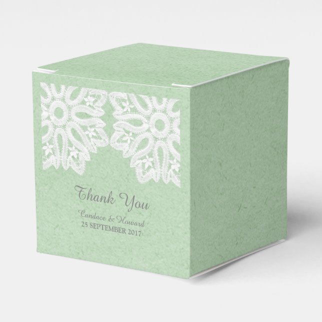 Cajas De Favor Elegante De Lace De Mint Green (Costado Anverso)