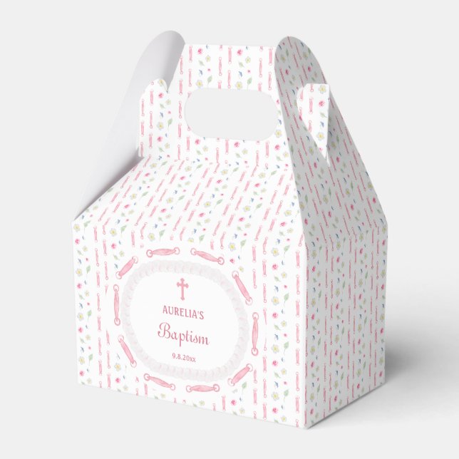 Cajas de Favor Gable Floral de marco de cinta rosa (Front Side)