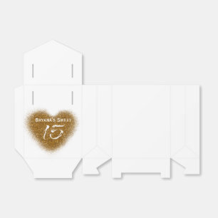 Cajas de Favor Quinceañera Corazón Brillo Dorado 1