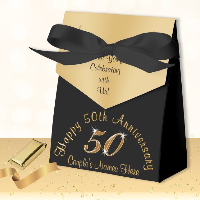 Cajas de favores Bodas personalizadas, 50 años (50th anniversary boxes. Personalized Gold and Black Anniversary. 50th anniversary favor boxes. )