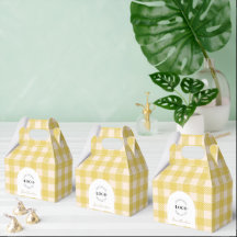 Cajas de favores de boda preppy de gingham amarill