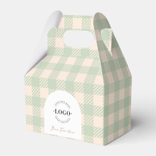 Cajas de favores de boda preppy de gingham verde c (Front Side)