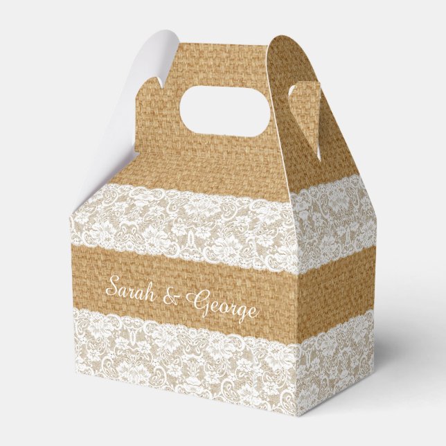 Cajas de favores de bodas personalizadas Burlap la (Front Side)