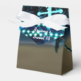 Cajas de favores de luces de playa y palmeras de a