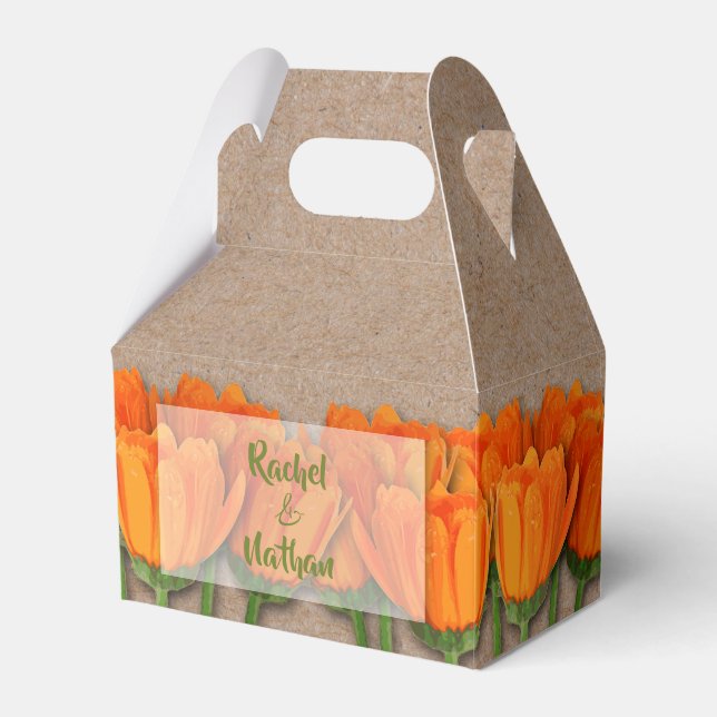 Cajas de favores de tulipanes naranjas Kraft Gable (Front Side)