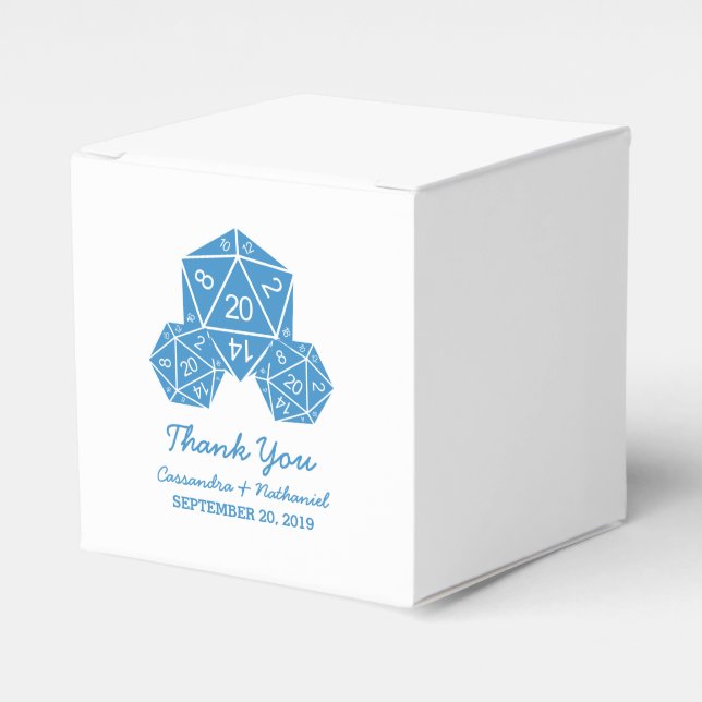 Cajas de favoritos de boda azul D20 dados (Costado Anverso)
