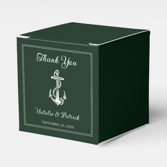 Cajas de favoritos de boda náutica verde esmeralda (Costado Anverso)