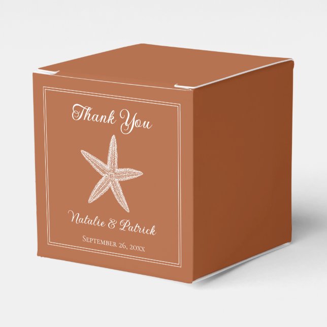 Cajas de favoritos de boda Starfish Naranja quemad (Costado Anverso)