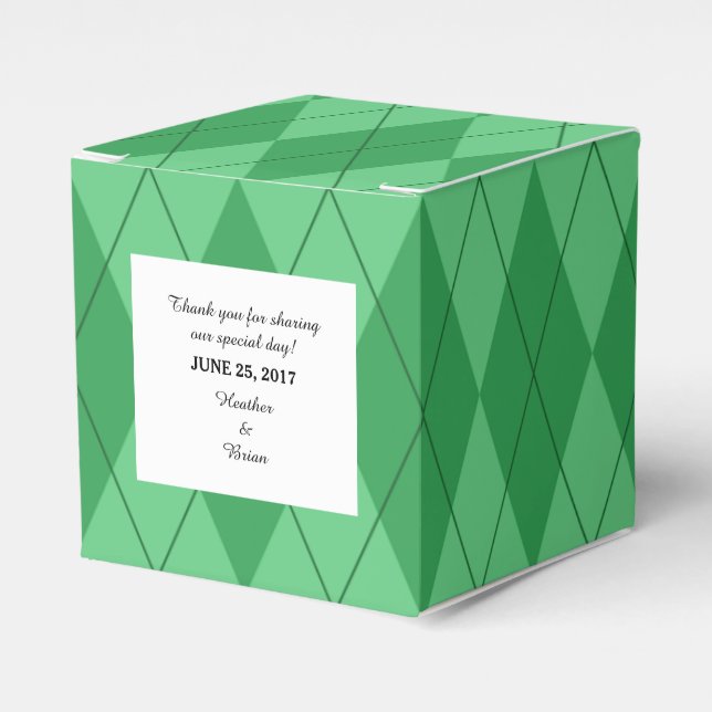 Cajas de favoritos de boda verde argla (Costado Anverso)