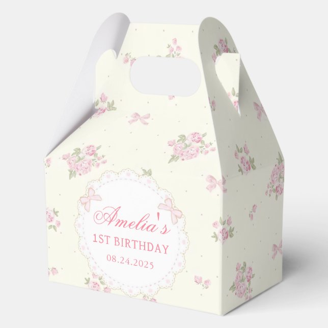 Cajas de favoritos de cumpleaños Coquette Pink Bow (Anverso)