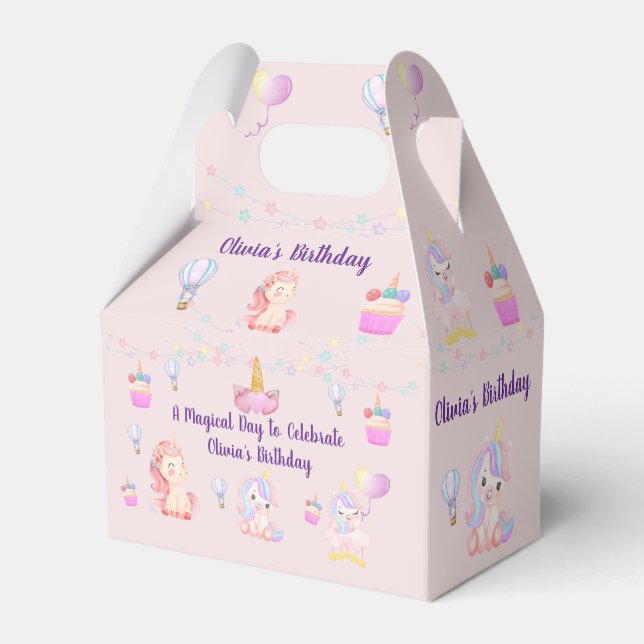 Cajas de favoritos de cumpleaños de Unicornio pers (Front Side)