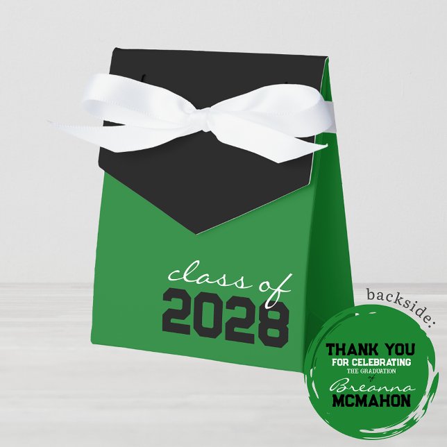 Cajas de favoritos de graduación verde y negro (Green and Black Graduation Class of Any Year Favor Gift Boxes)