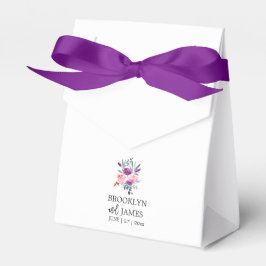 Cajas de favoritos de la boda floral color morado