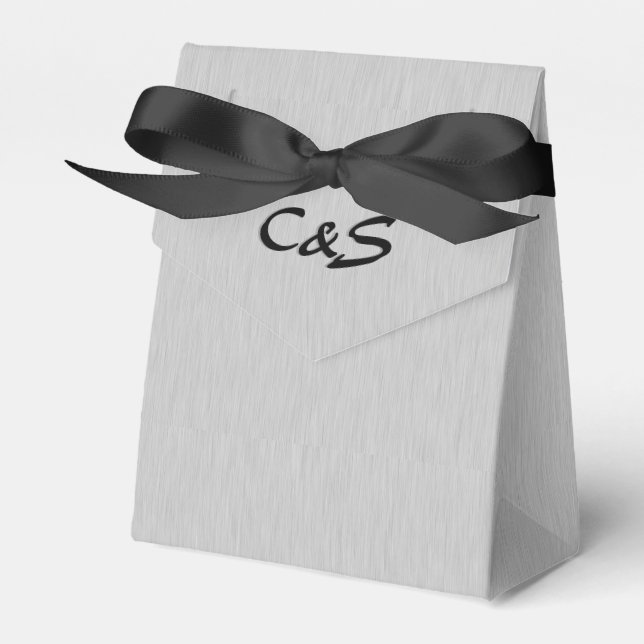 Cajas de favoritos monogramadas de plata cepillada (Front Side)