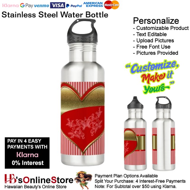 Cajas de la botella de agua de acero inoxidable de (Boxes of Hearts Stainless Steel Water Bottle.)