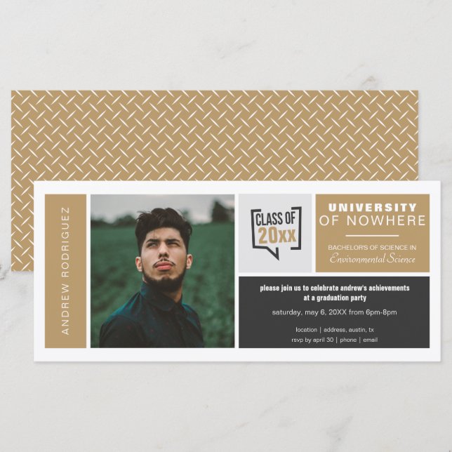 Cajas de oro e invitación para graduación de fotos (Anverso / Reverso)