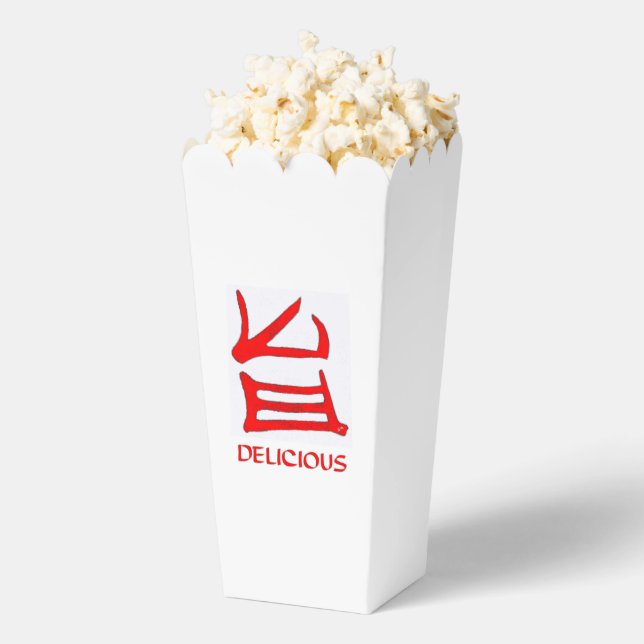 Cajas de palomitas blancas rojas de Kanji Deliciou (apareció)