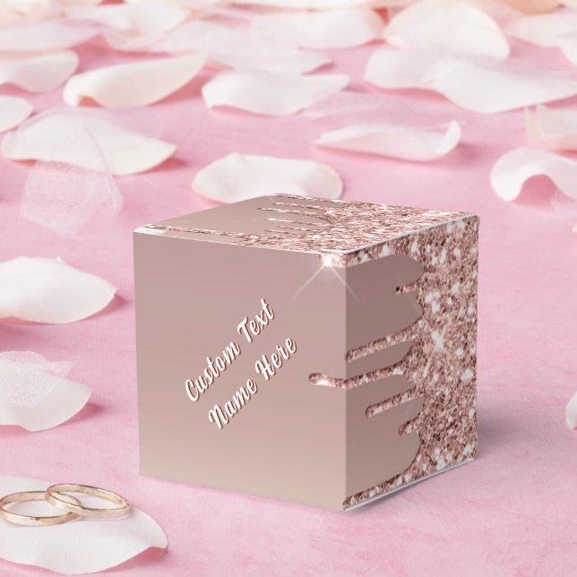 Cajas de regalo con purpurina de oro rosa con text (Boda)