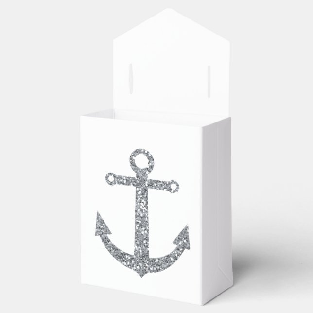 Cajas de regalo de boda con ancla náutica plateada (Abierto)