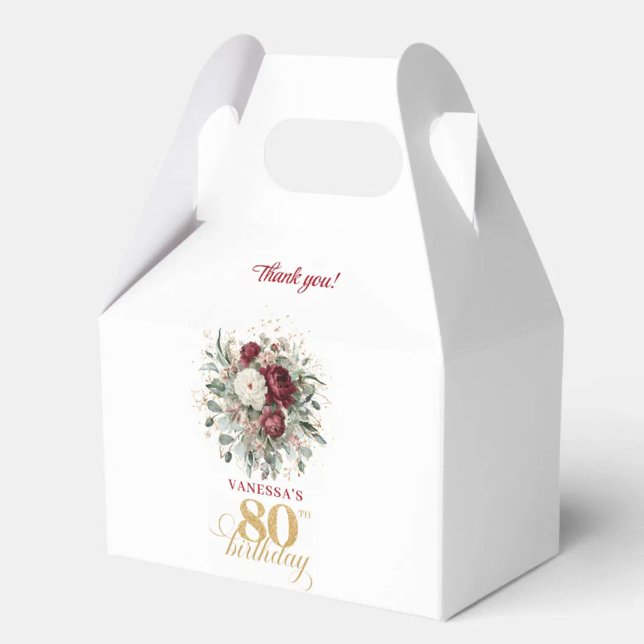 Cajas de regalo de cumpleaños 80 Boho Blush Burgun (Boho Blush Burgundy 80th Birthday Favor Box)
