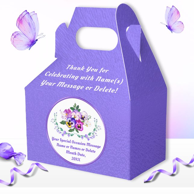 Cajas de regalo de flores con pensamiento lila per (Pansy Birthday or Pansy Wedding Floral Favor Box. Pansies party. Personalized, Flower Favour Box.)