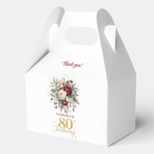 Cajas de regalo de lujo con rubor de Burdeos para  (Luxe Blush Burgundy 80th Birthday Favor Box)