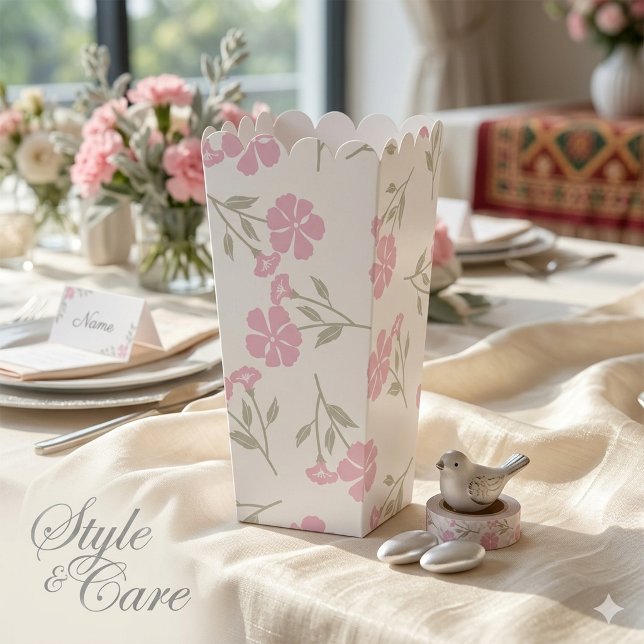 Cajas de regalo de palomitas de flores rosa profun (Chic Deep Pink Floral Popcorn Favor Boxes for Part)