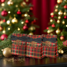 Cajas de regalo de Tartán Rojo Clásico 'Feliz Navi