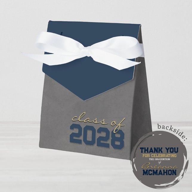 Cajas de regalo para la graduación de la Marina y  (Navy Blue and Gold Chalkboard Graduation Favor Gift Boxes for any Class Year)
