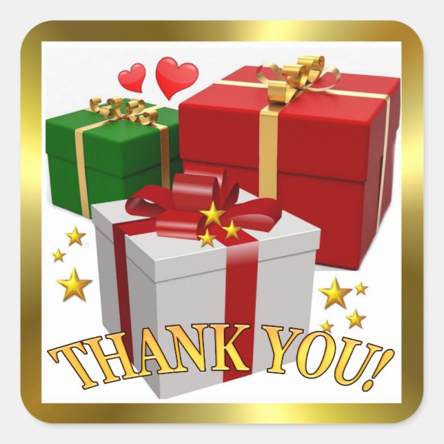 Cajas de regalo y corazones Gracias Pegatina cuadr (Anverso)