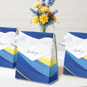 Cajas de regalos de boda azules cobalto y amarilla