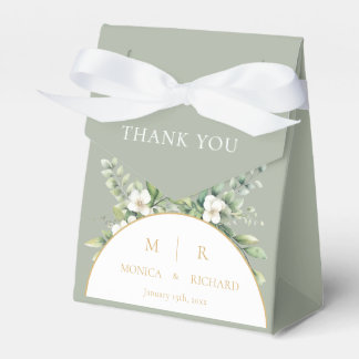 Cajas de regalos de boda con monograma botánico ve
