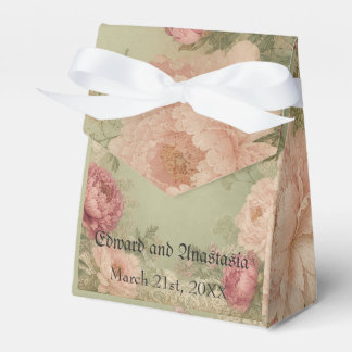 Cajas de regalos de boda de verde salvia, rosas y 