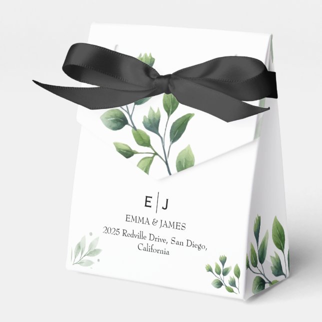 Cajas de regalos de boda Greenery Chic (Front Side)