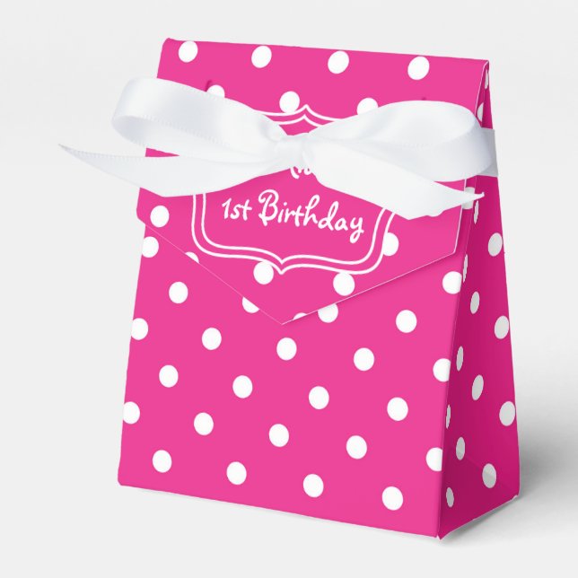 Cajas de regalos de cumpleaños con lunares rosados (Front Side)