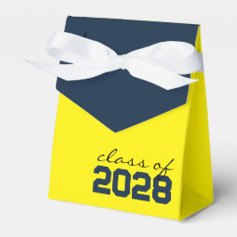 Cajas de regalos de graduación amarillas y azules