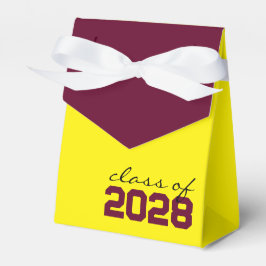 Cajas de regalos de graduación amarillas y burdeos